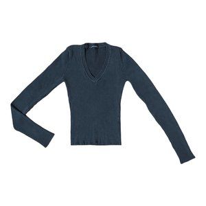 Brandy Melville Navy Ribbed V-Neck Sweater